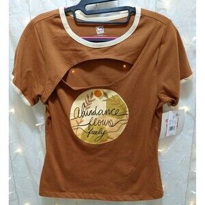 PINK OMEIN SMALL BROWN SHIRT POSTIVE AFFIRMATION GRAPHIC ART NATURE OPEN CHEST